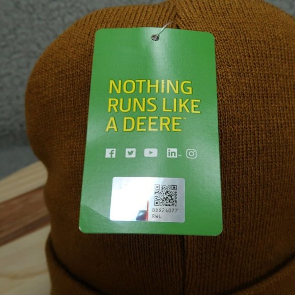 John Deere Brown Tan Cuffed Beanie Hat Stocking Cap Winter Skully - Picture 6 of 7
